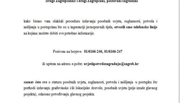 Grad Zagreb otvorio nove telefonske linije za dobivanje građevinskih i drugih dozvola