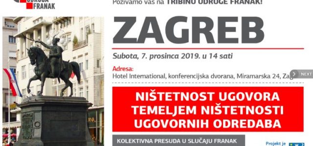Tribina Udruge Franak o ništetnosti ugovora: bit će govora i o značaju presude Suda EU za hrvatske sudove
